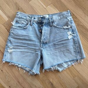 AGOLDE Parker Long Cut Off Denim Shorts Replica Wash Size 24